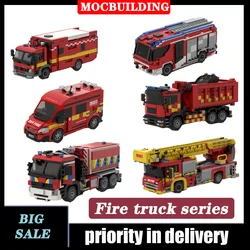 London Fire Bridge LFB MK3 Pump Ladder Transport Vehicle Building Blocks MOC City Car 32m Turntable Ladder Traffic Model