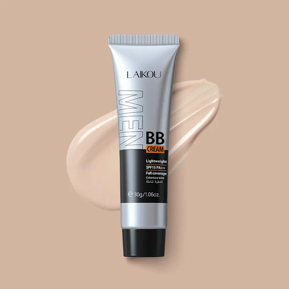 Crema BB para hombres, corrector Facial de cobertura completa, base de maquillaje de larga duración, resistente al agua, base líquida BB 30g B6A9