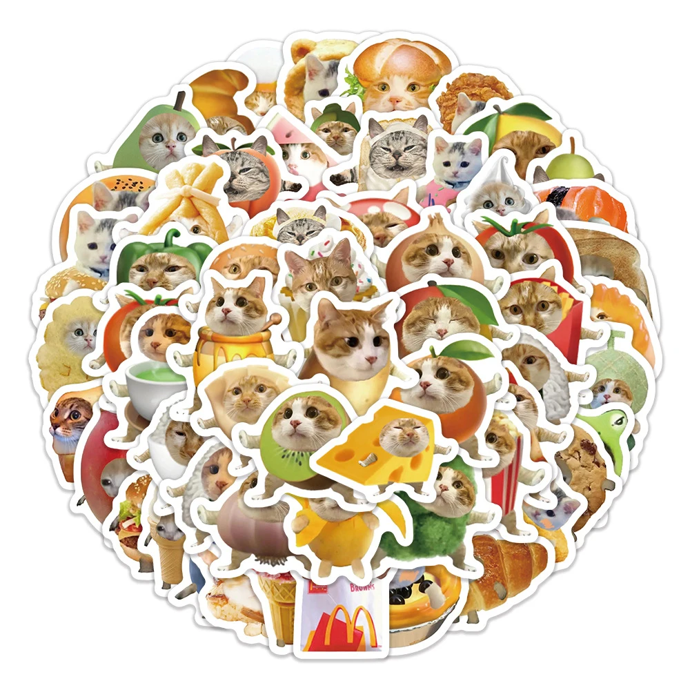 

10/30/60pcs Cute Funny Cat and Food Meme Stickers Decals for Kids Toy Laptop Stationery Phone Case Graffiti Decoration Sticker