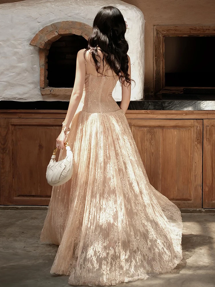 Estranho gato elegante vestido de festa à noite feminino sexy dupla camada jacquard malha retalhos baixo pescoço sem mangas tendência clube vestidos