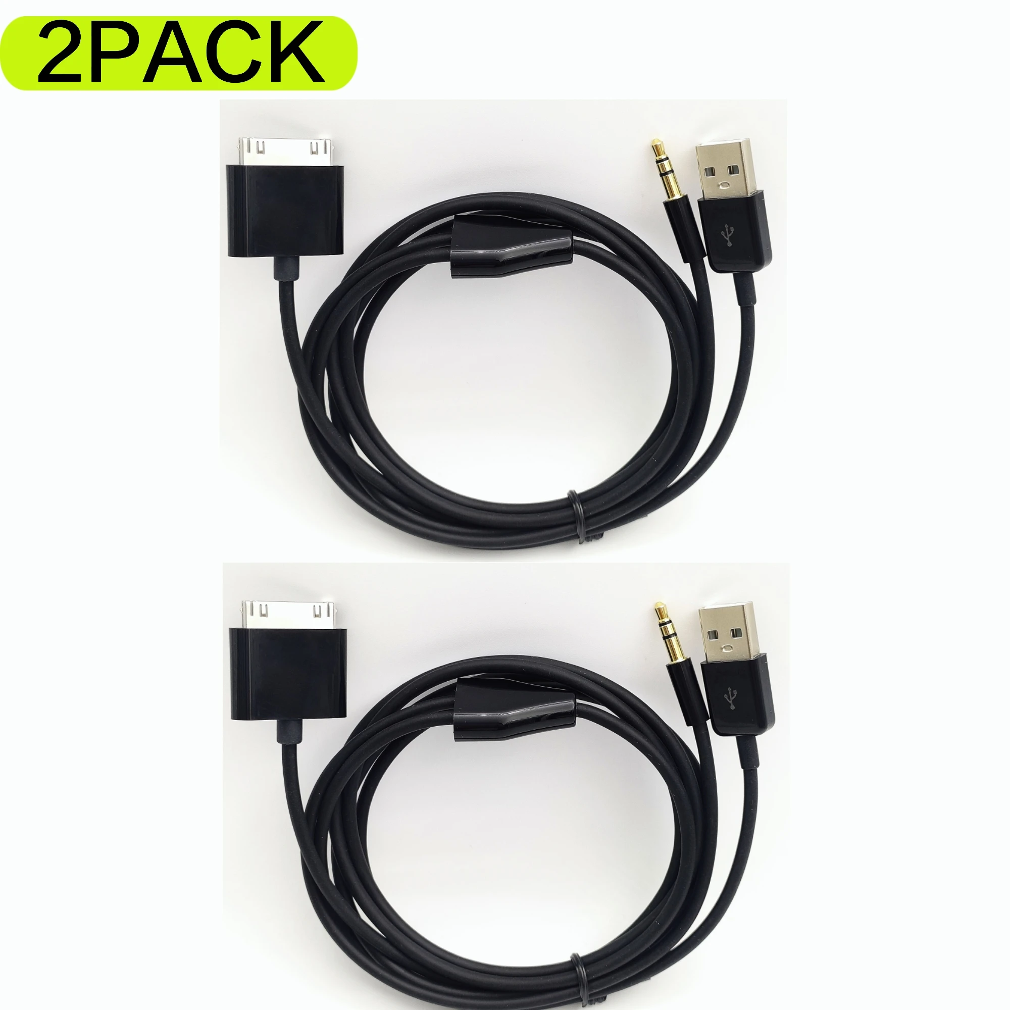 2PACK 30PIN to 3.5mm Car AUX Audio USB Charger Cable for iPhone 4/4S iPod Nano/ Touch iPad 2/3