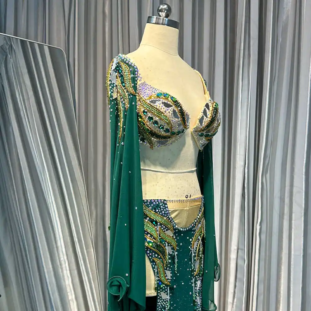 Customized Eastern Belly Dancewear Women Clothes Tassel Belly Dancing Bra Skirt Belt Oriental Dance Costume Group Stage Suit Set