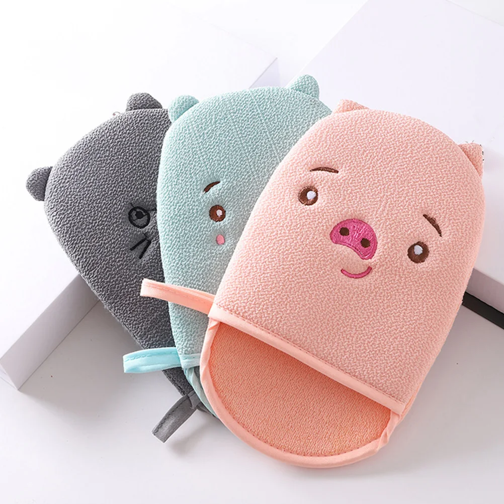 

3pcs Shower Gloves Bathing Towel Body Cleaner Exfoliating Scrubber Cartoon Design Practical Use Arms Legs Chest Back