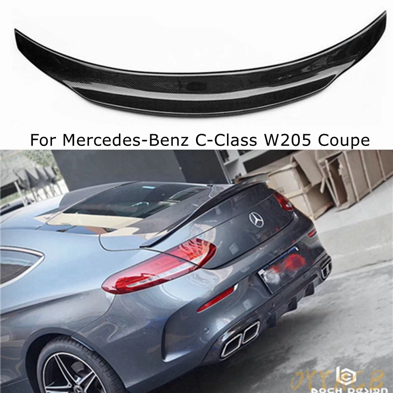 

For Mercedes Benz W205 Coupe 2DOORS C63 C200 C250 C350 PSM Style Carbon Fiber Rear Spoiler Trunk Wing 2015+ FRP Glossy Black
