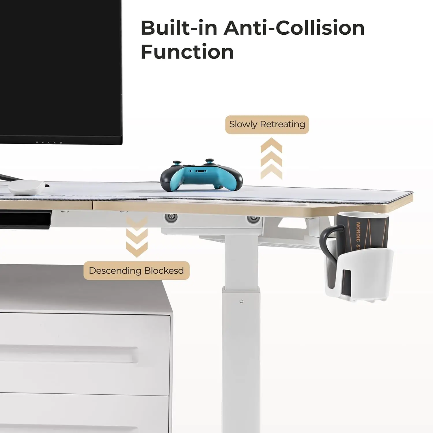 Standing Desk,  Electric Adjustable Height Desk,Wing Shaped Computer Desk Large Music Studio Table,Dual Motor&Slot, Maple 72"
