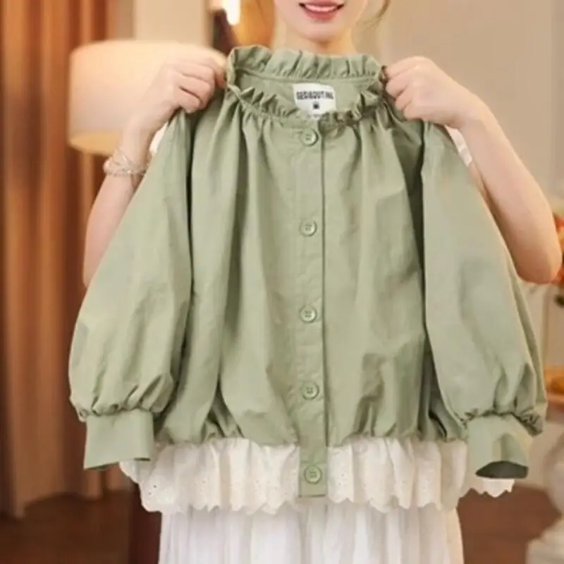 

Kawaii Girl Coat Fashion Student Spring and Autumn Anime Casual Stand Collar Long Sleeves Splice Cardigan Children's Clothing