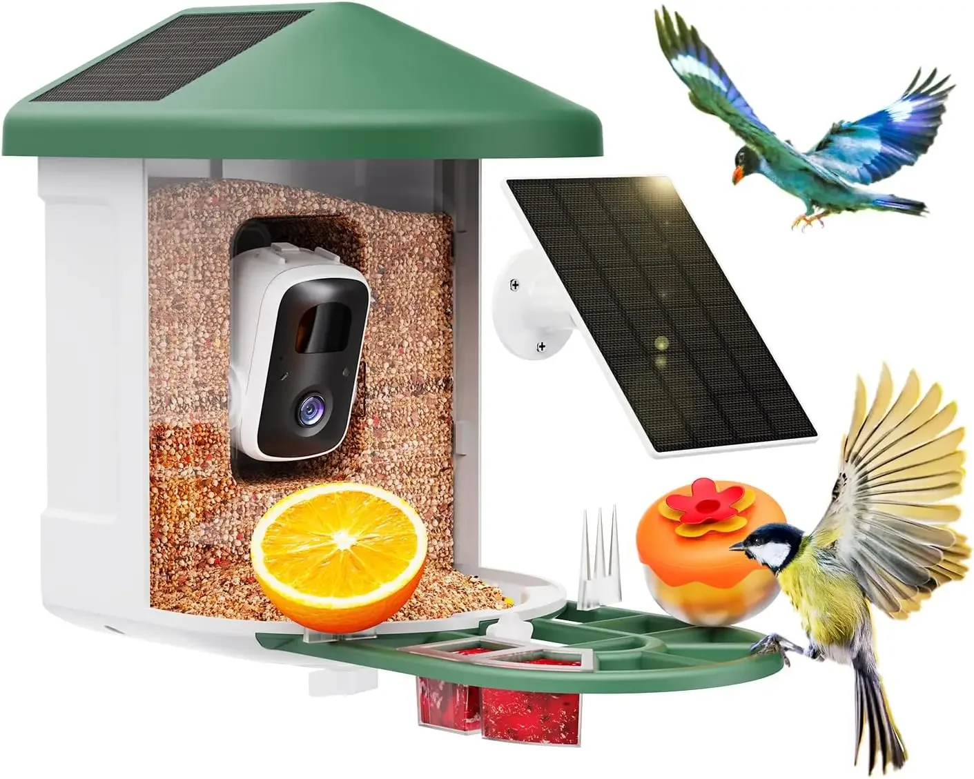 

Solar Smart Bird Feeder Camera AI Identify Species 2K HD Live Stream Instant Arrival Alerts Green