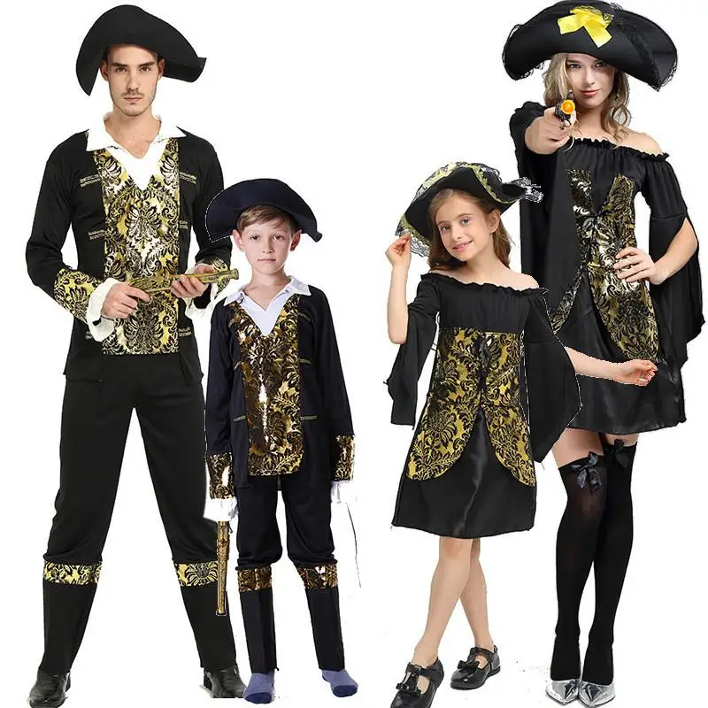 

Halloween Cosplay Costume Caribbean Pirate Jack Sparrow Boys Girls Dress up Clothes Adult Children's Masquerade Ball Outfits