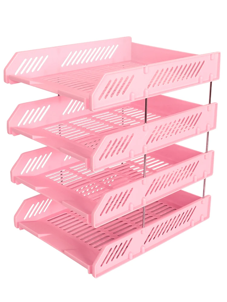 Multi-layer File Rack Tray, suporte de plástico, Office Storage, 4-Layer File Rack