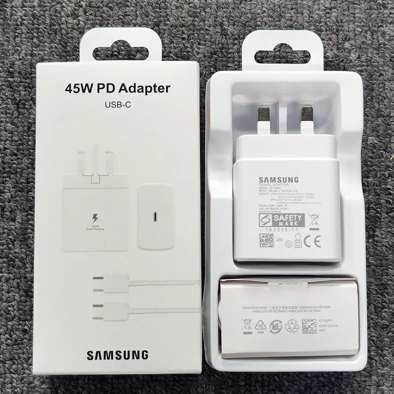 For Samsung S24 UK Charger 45W PD Super Fast Charge Adapter for Galaxy Z Flip Fold 6 5 4 3 2 S20 S21 S22 S23 Note 20 Ultra 10 FE