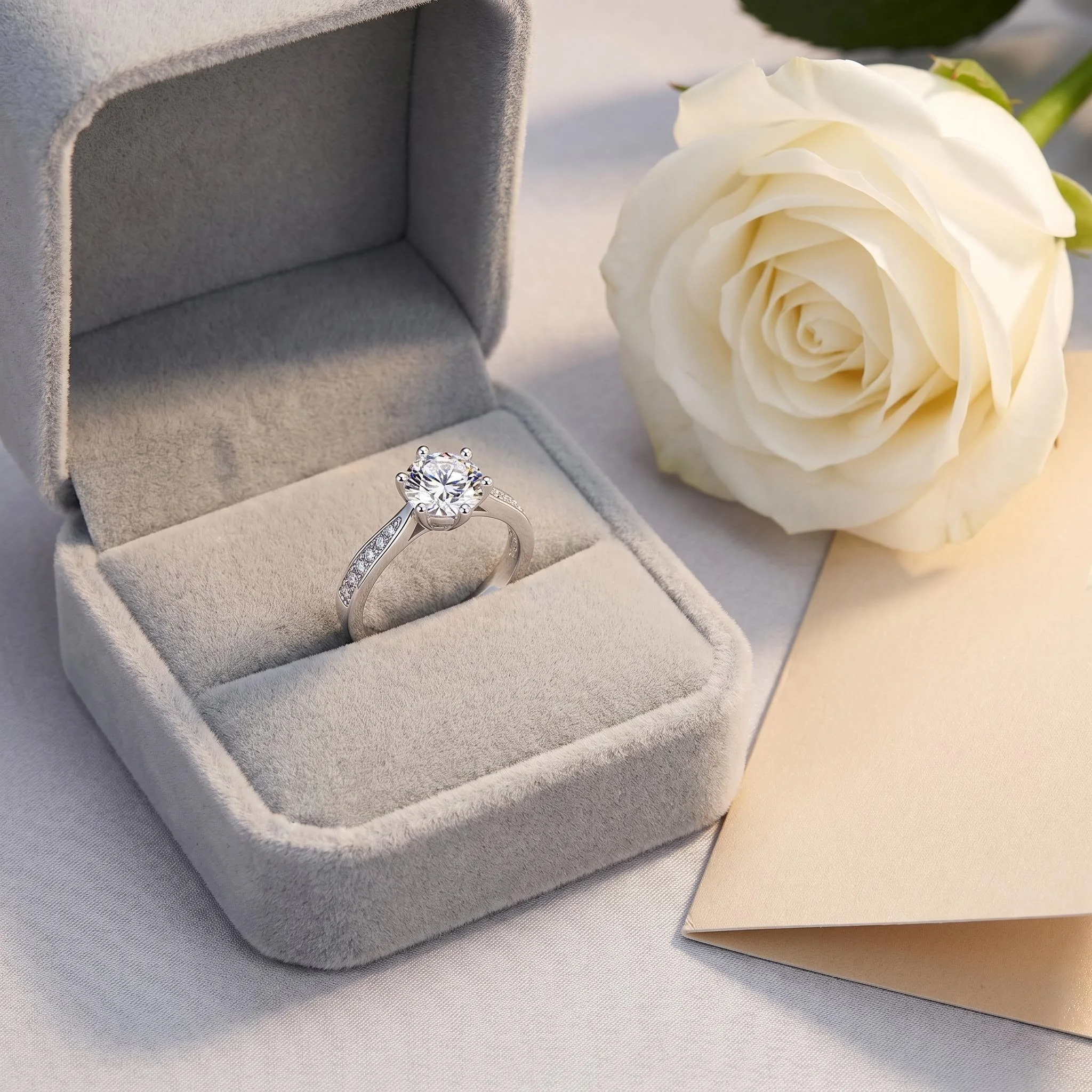 Women's Moissanite Ring, 18K White Gold Plated, 0.5ct-2ct