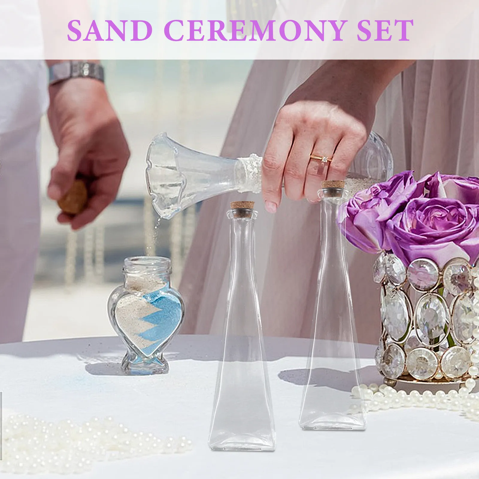 3Pcs Wedding Ceremony Sand Bottle Set Clear Glass Cork Bottles Small Jars Decorative Keepsake Wedding Memorial Drift Bottles