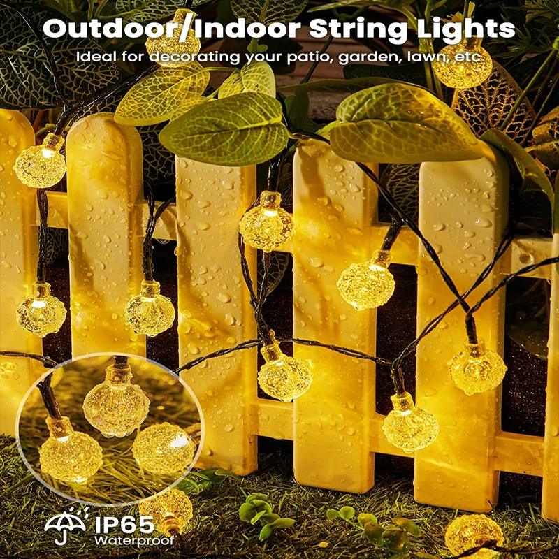 أضواء الشمسية في الهواء الطلق إضاءة مقاومة للماء كريستال غلوب سلسلة ضوء للفناء الخارجي الشرفة حديقة ساحة حفلة عيد الميلاد ديكور
