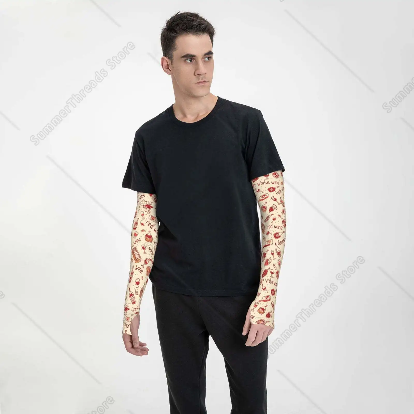 Red Wine Cooling Sleeves for Unsex, Arm Sleeves, UV Sun Protection Sleeve to Cover with Silicone Anti-Slip