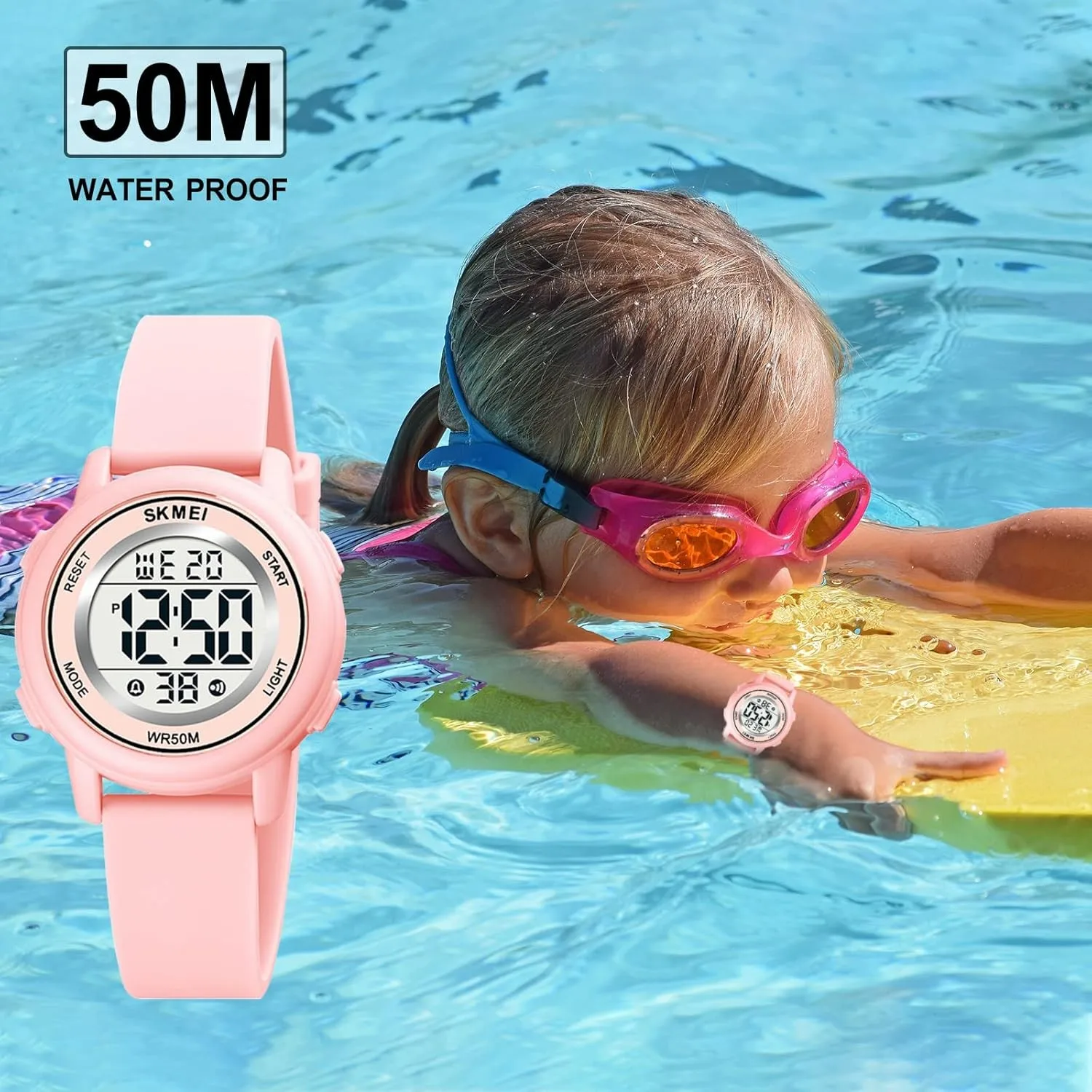 ساعة رياضية رقمية للأطفال، LED مقاومة للماء مع ساعة توقيت منبه #5