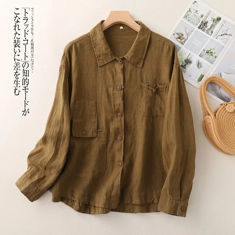 

Limiguyue Spring Summer Cotton Linen Shirt Casual Loose Long Sleeve Casual Blouses Turn Down Collar Breathable Linen Tops WERF