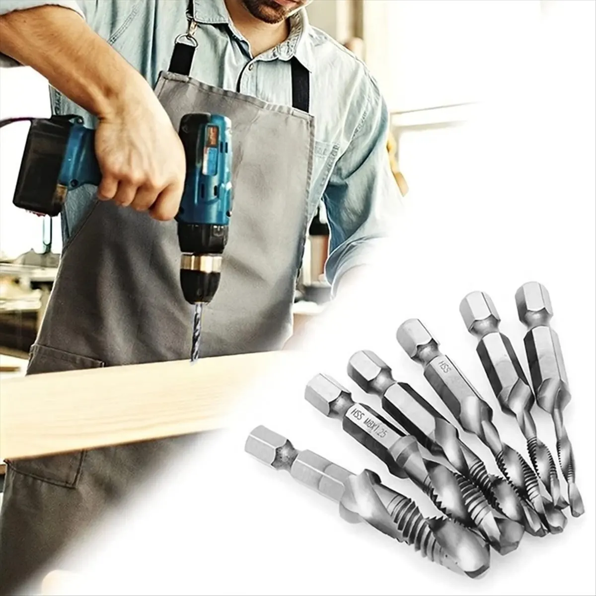A56K M6X1.0mm High-Speed Steel 4341 Titanium Plated Composite Tap Drill and Tap Integrated Machine Tap Open and Chamfer Tool