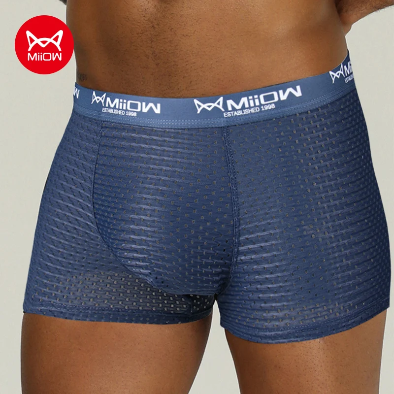 MiiOW Sexy Men Underwear Boxer Shorts Mesh Breathable Cucea Male Panties Lingerie Fashion Ice Silk Underpants Boxershorts L-4XL