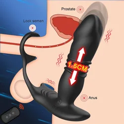 Vibrador Anal telescópico para hombres Gay, masajeador de próstata, tapón Anal, estimulador de próstata, retraso de la eyaculación, consoladores de anillo de pene, Juguetes sexuales