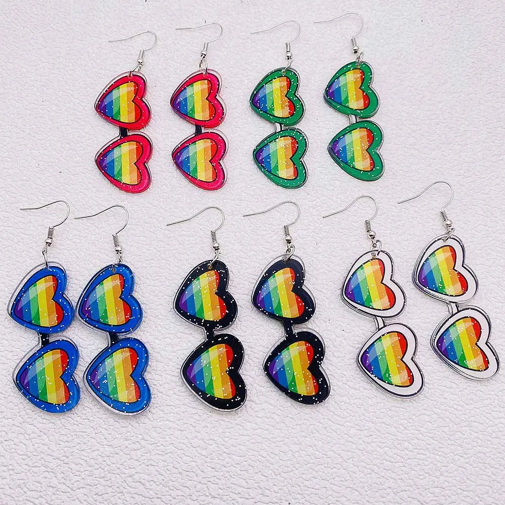 Summer Seaside Vacation Style Earrings Love Rainbow Glasses LGBT Love Acrylic Earrings for Woman Girl Holiday Gifts