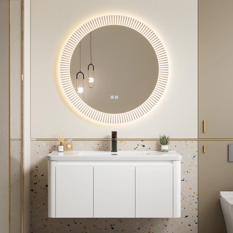 HOCabinet-Miroir Intelligent Moderne et Simple, Lavabo en Céramique Intégré, Armoire de Rangement d'Évier