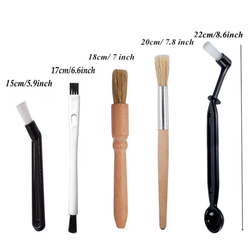 5Pcs Coffee Brush Set Espresso Brush Kit Include Wooden Coffee Grinder Machine Cleaning Brush and Nylon Espresso Brush