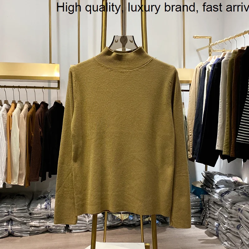 

High 【Live Shot】half Collar Women Pullovers Basic Knitting Top New Autumn Winter Solid Color Casual Long Sleeve Knit Sweaters