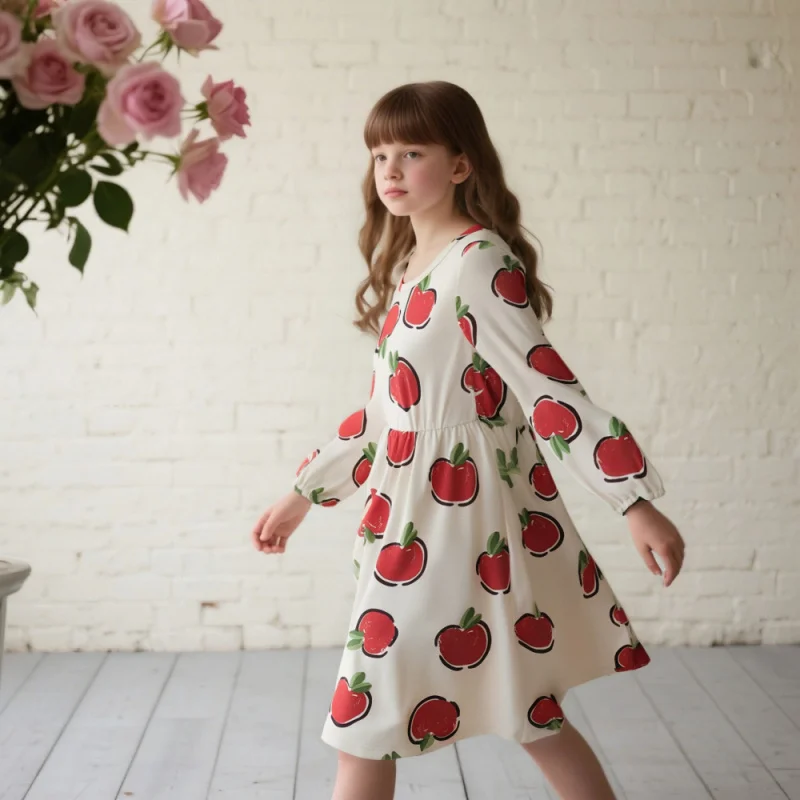 

2025 Girls Summer Cute Print - Casual Daily Long Sleeve Dress