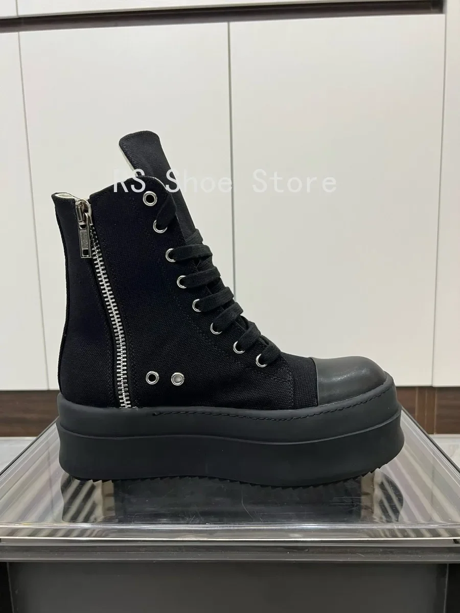 Ro الخماسي الرجال حذاء رياضة كامل قماش أسود حذاء الكاحل التمهيد الدانتيل يصل البريدي 6 سنتيمتر سميكة وحيد النساء عالية أعلى حذاء كاجوال