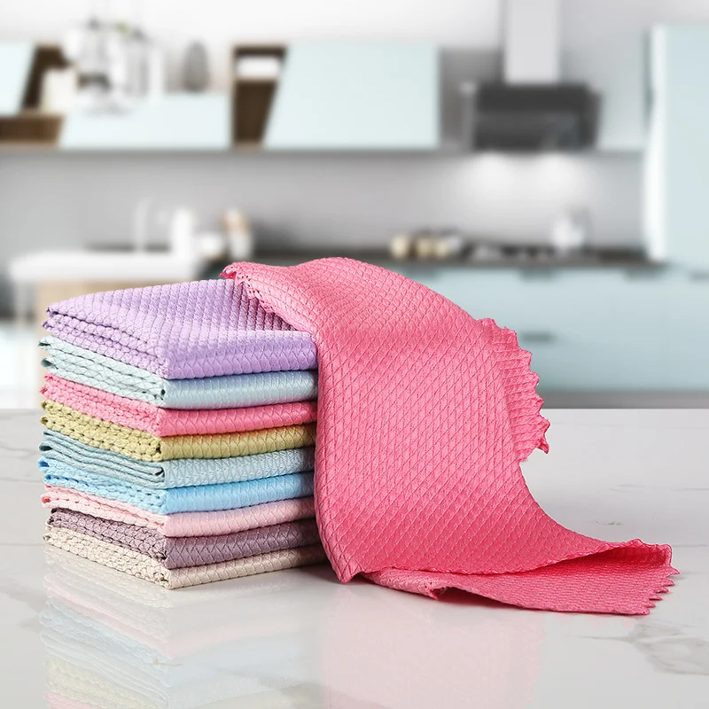 

Microfiber Fish Scale Cloths Streak Free Lint Free 3/5/10PCS Reusable Absorbent Towels for Kitchen Glass Cleaning Random Colors