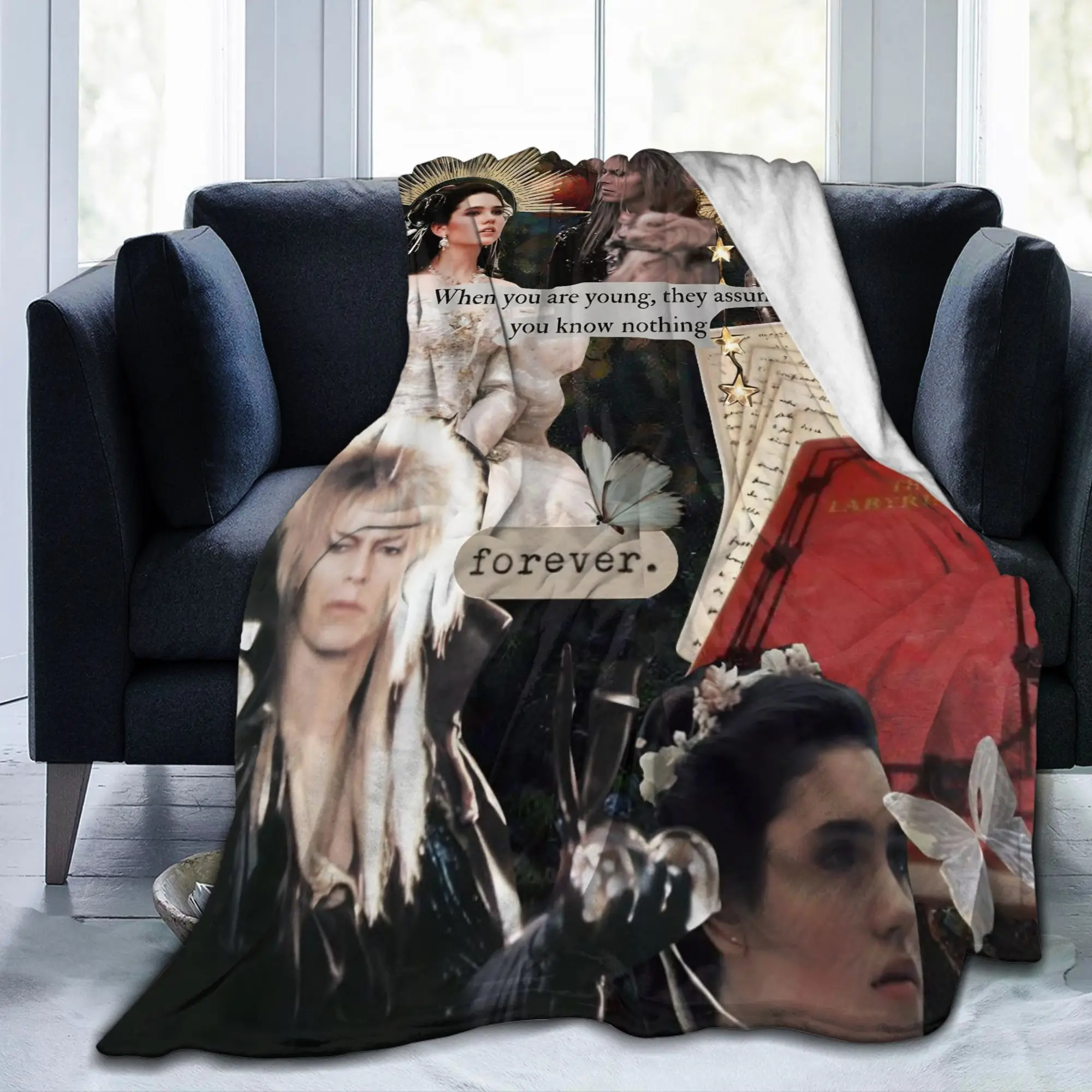 Labyrinths Jareth the-Goblin-King Flannel Blankets Classic Movie Funny Bedding Throw Blankets for Sofa Couch Warm Gift Portable