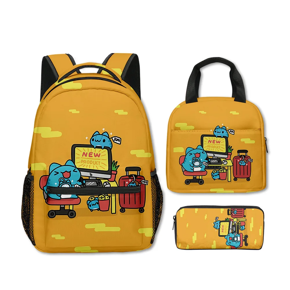 Trendy Popular Novelty Funny Bugcat Capoo 3D Print 3pcs/Set School Bags Laptop Daypack Backpack portable Lunch bag Pencil Case