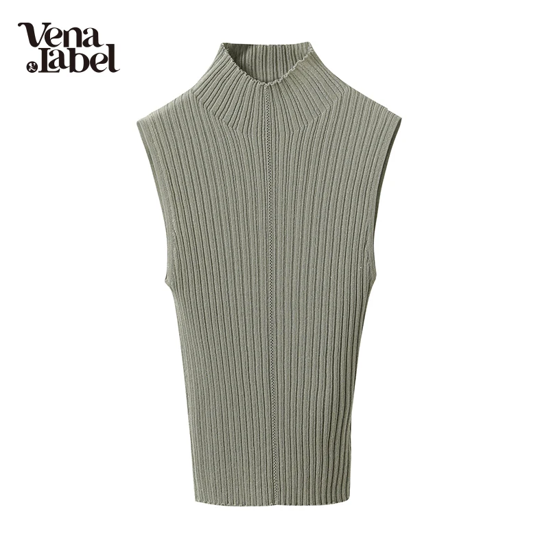 

Vena Label Women's Crop Top Knitted Turtleneck T-shirts Short Sleeve Summer Corset Tops Vintage Sexy Clothes For Women WA101