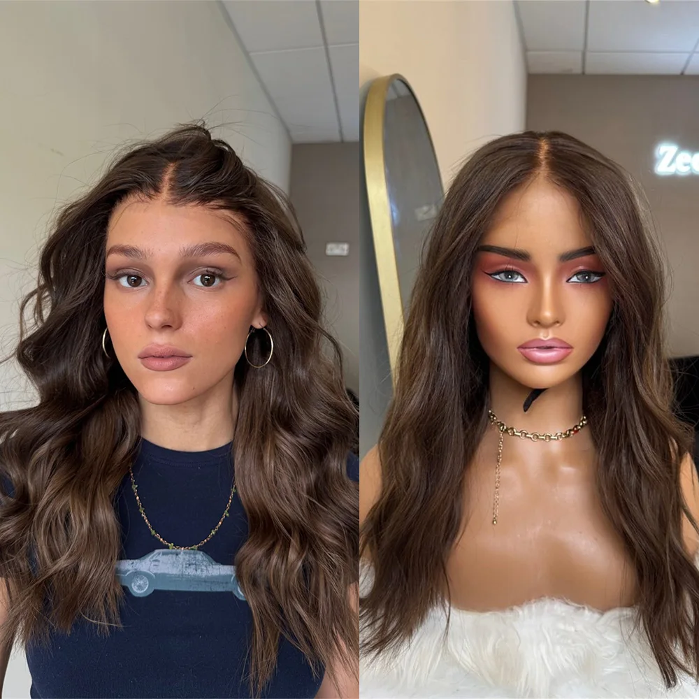 Mocha Braune Lace-Front-Perücke Lange Wellige Braune Perücke Natürlich Aussehende Hitzebeständige Synthetische Perücken für Frauen Täglicher und Party-Gebrauch