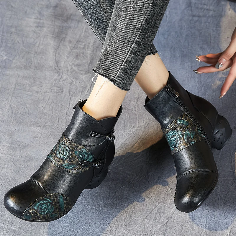 GKTINOO 2024 New Autumn Winter Thick Heel Ankle Boots Women Warm Boots Shoes Handmade Genuine Leather Zipper Retro Boots