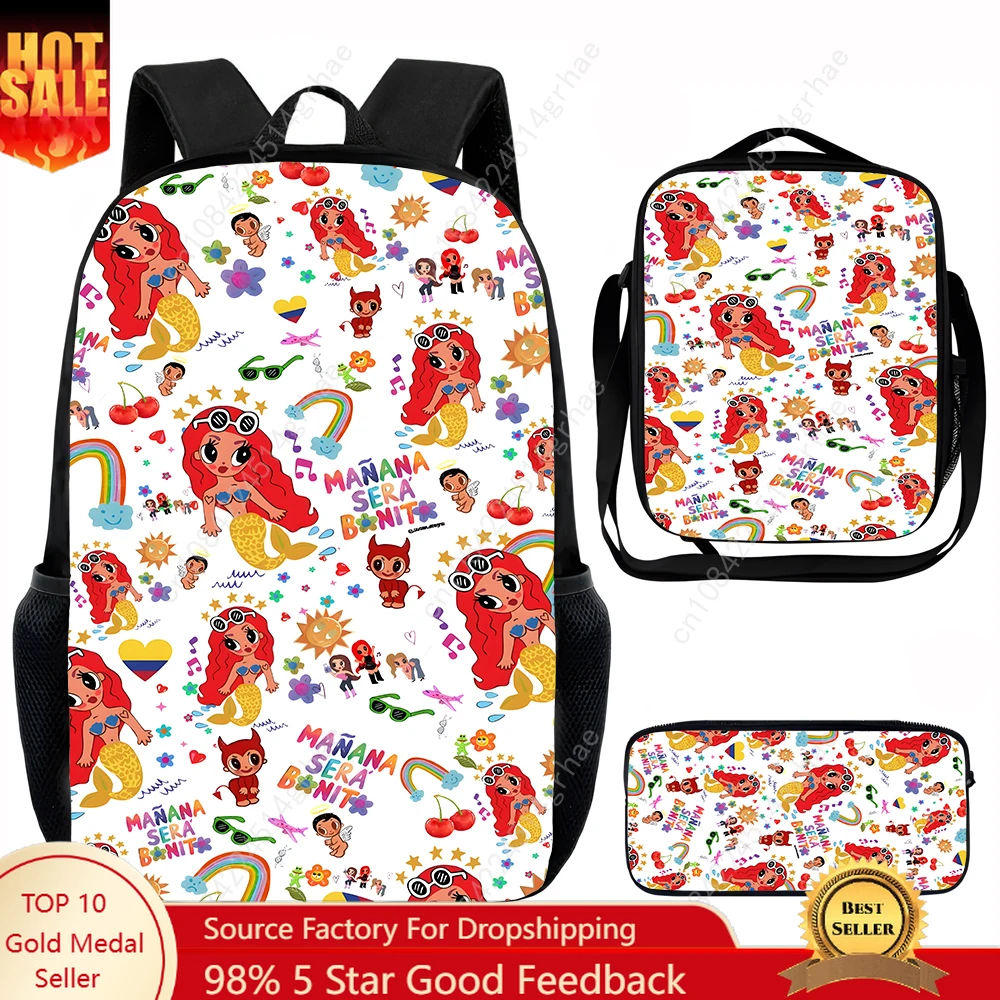 Karol G Manana Sera Bonito Child School Backpack with Lunch Bags ,Pencil Bags ,School Bags for Boys Girls Best Gift