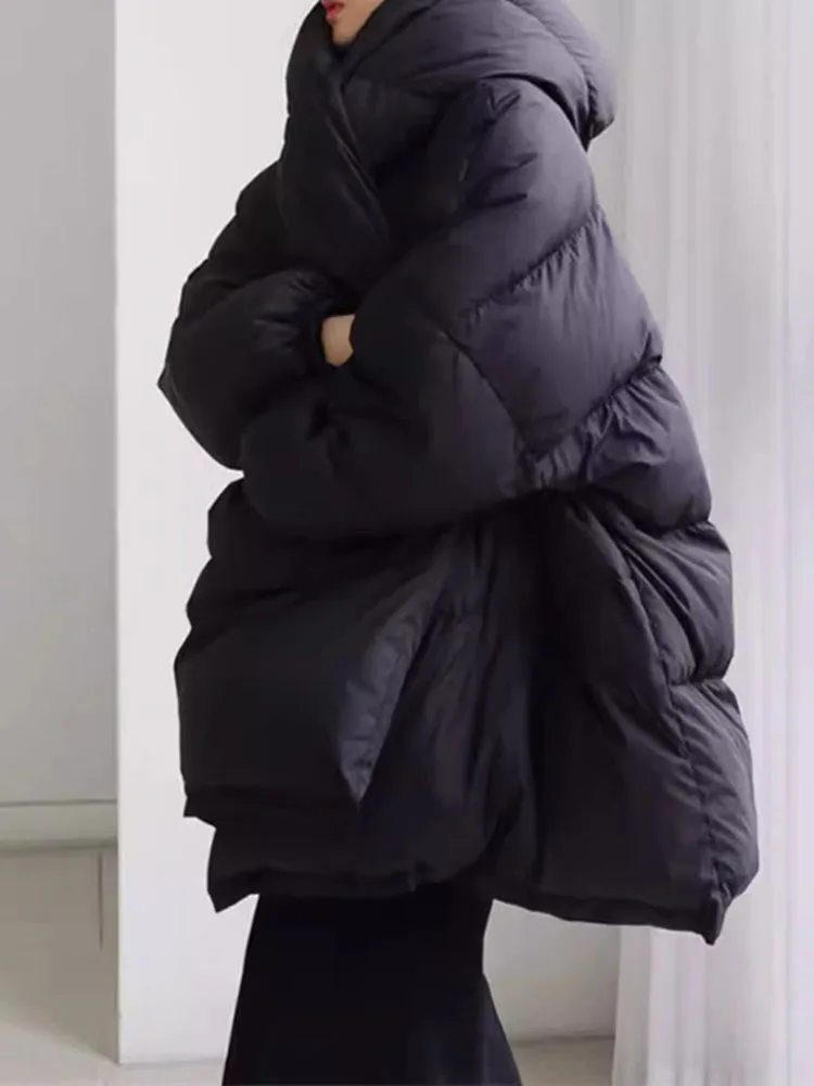 LANMREM-Doudoune à capuche pour femme, haut de gamme, noir, hiver, ceinture, taille froncée, vestes chaudes, mode, nouveaux vêtements, 2uto, 4243,