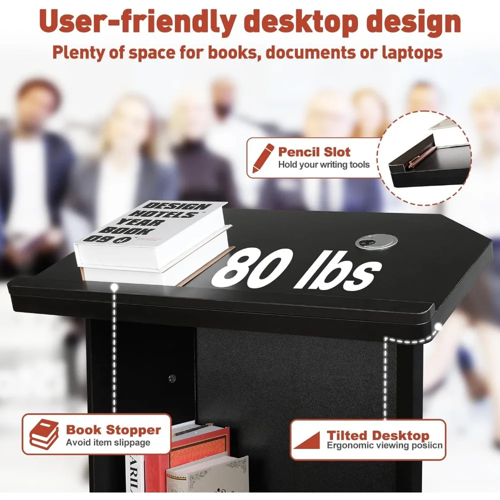 大型2段木製演台、読書台付き、高さ49インチの演壇スタンド、教会説教壇スタンド、配線穴付き