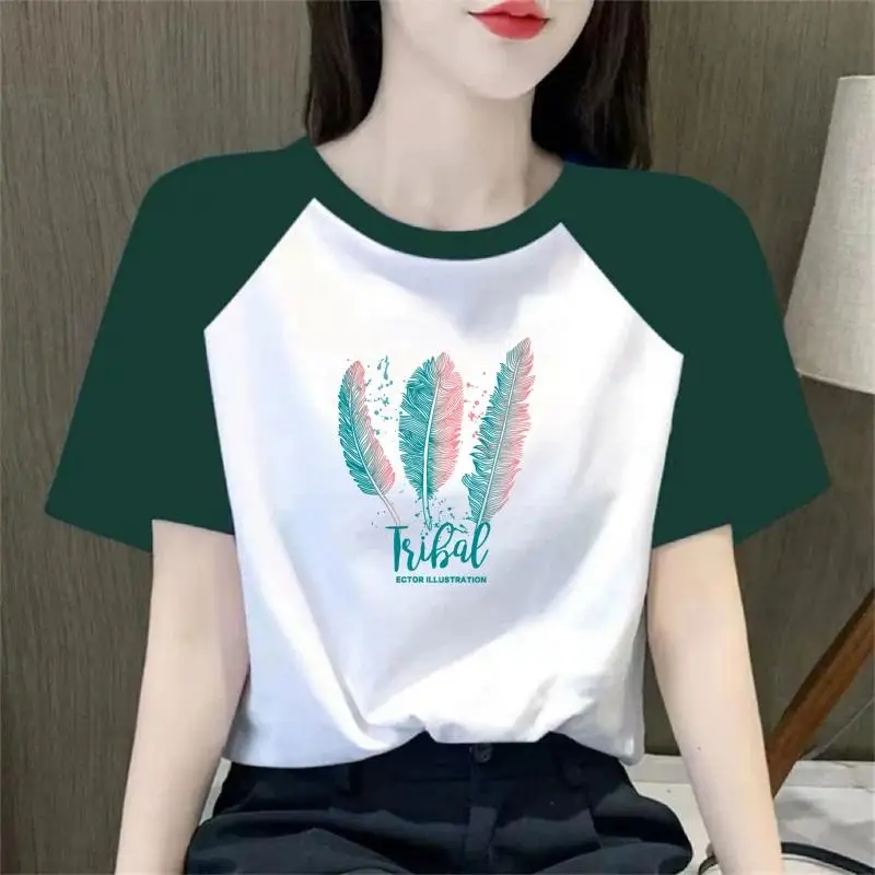 Slimming Short Sleeve Mom T-Shirt Women's Shoulder Width Regular Loose Fashionable Base Shirt Half Sleeve Trendy round Neck