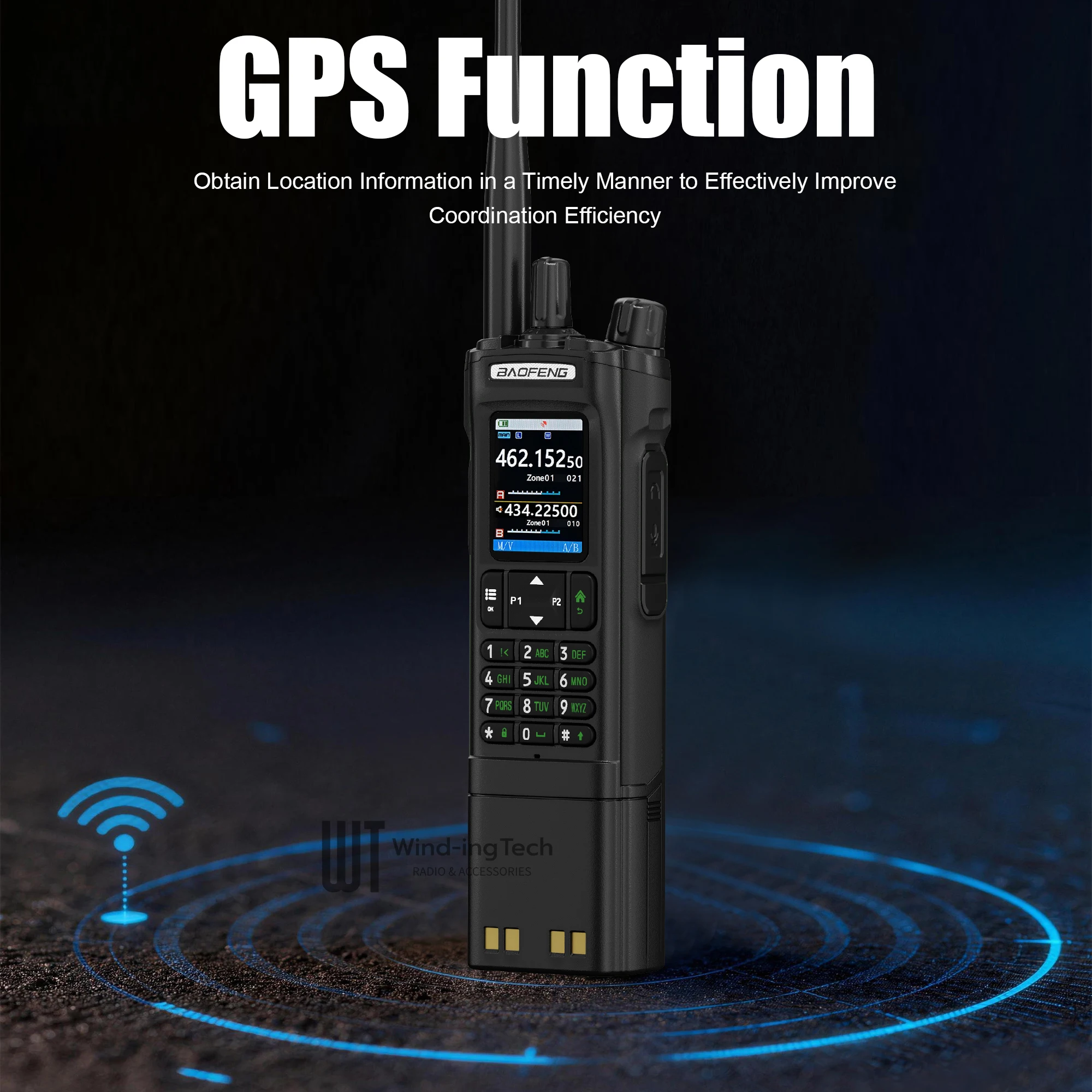 Baofeng UV-32 Black/Green Walkie Talkie 10W Multi Band Extended Battery Version GPS Bluetooth Programming Type-C Charger Radio