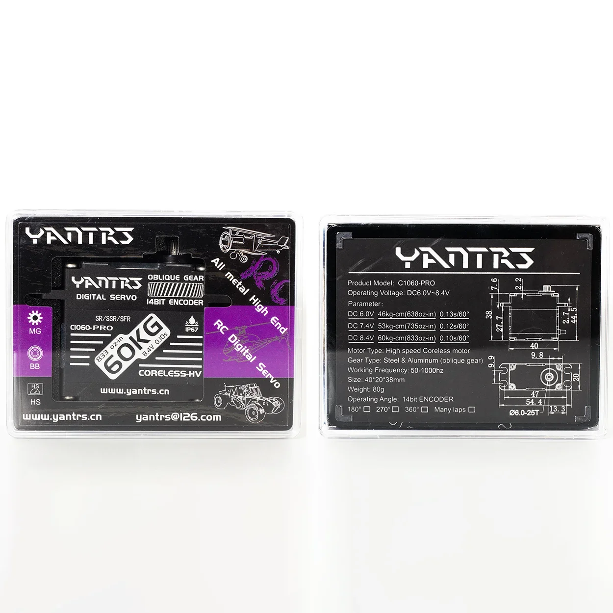 

YANTRS 60KG hollow cup high-speed magnetic induction 8.4V waterproof digital servo helical gear high torque SR/SSR