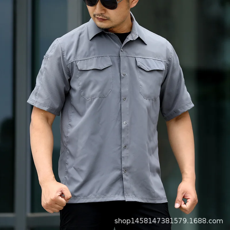 Hiking T-Shirt For Man 2024 New Summer Tactical Moisture-Wicking Quick-Dry Turn-Down Collar Casual Business Short Sleeve Shirt