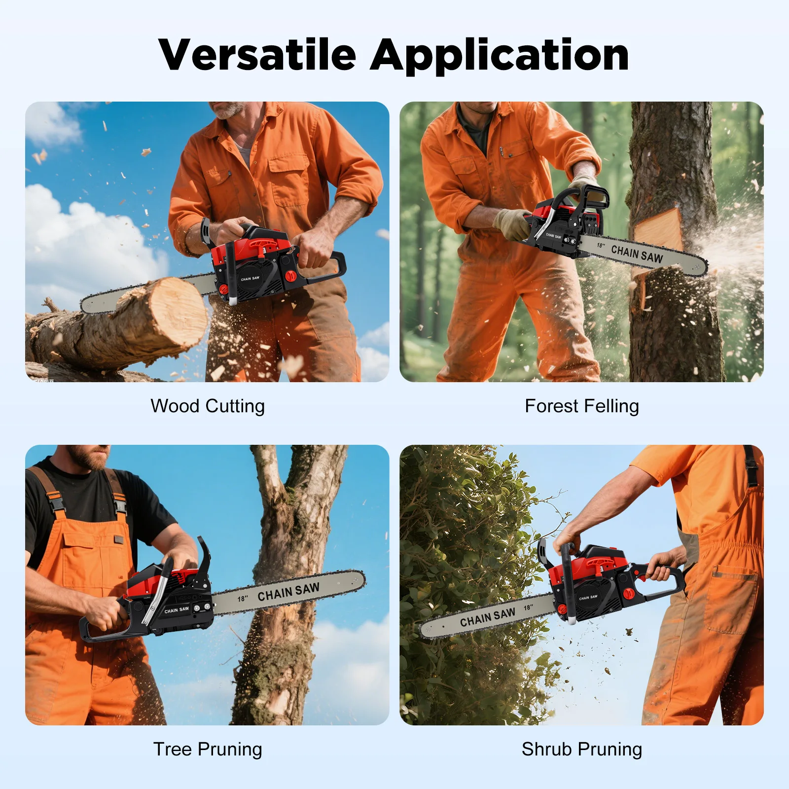 58cc البنزين بالمنشار 18 بوصة دليل بار لقطع الخشب تشذيب الأشجار وإعداد الحطب