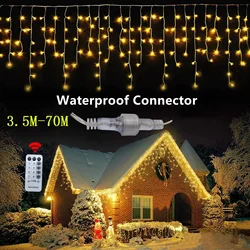 Street Garland On The House Christmas Decorations Ornaments LED Festoon Icicle Oudoor Curtain Light 2024 New Year Holiday Decor