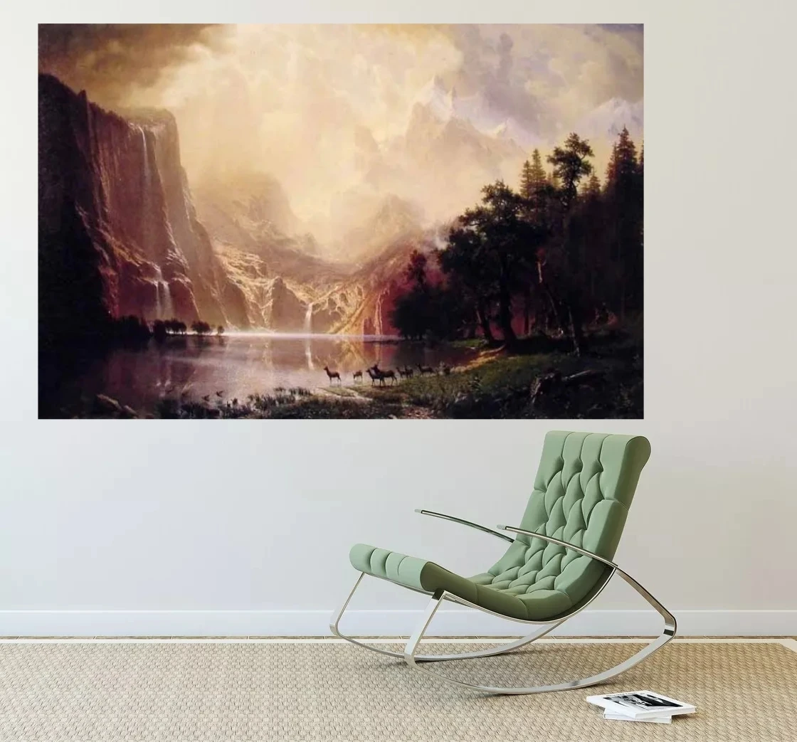 Albert Bierstadt Handpainted Landscape Oil Painting Among the Sierra Nevada Mountains California Canvas Wall Art Home Decor