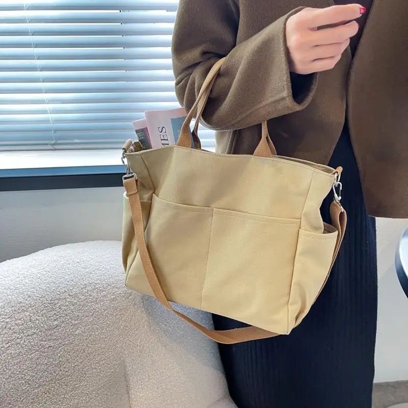 Sac à main en toile solide pour femme, sac à bandoulière pour femme, décontracté, simple, grande capacité, créateur de marque, mode initiée