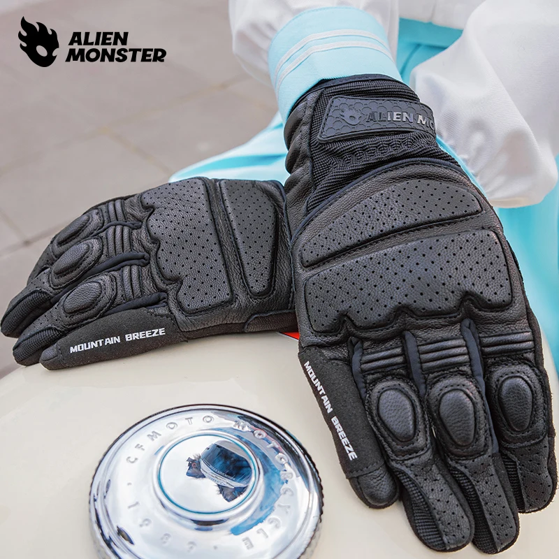 

Lovers' Motorcycle Leather Gloves Perforated Summer Breathable Touch Screen Motobike Cycling Accessories Full Finger Protective