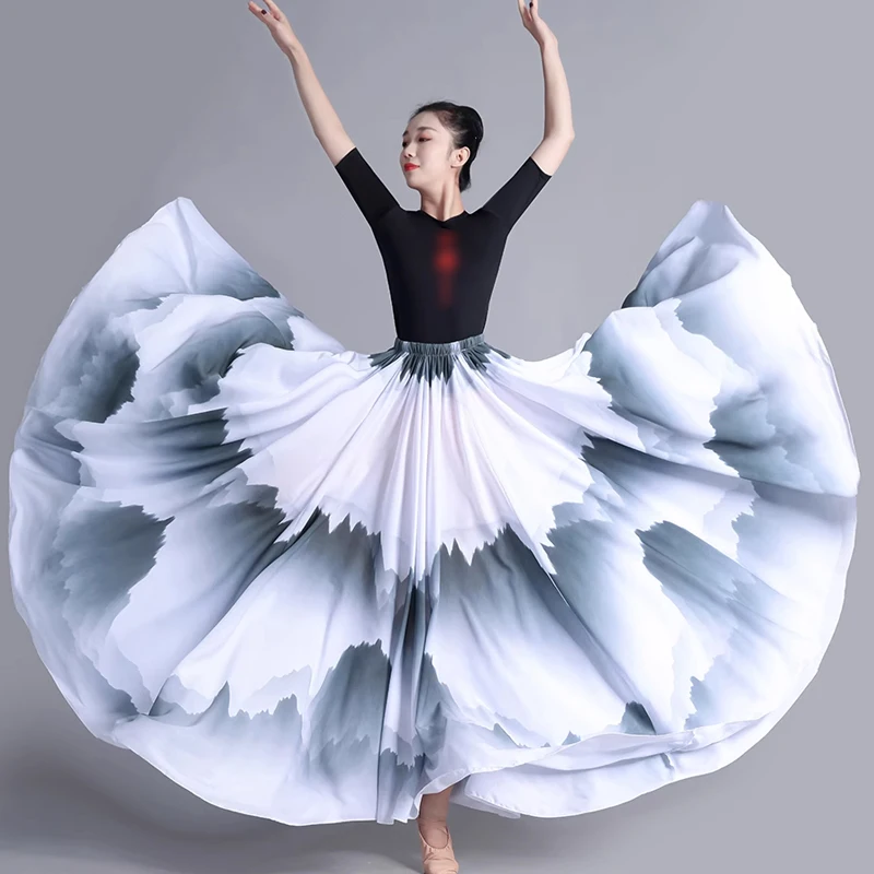 Ink Chinese Style Classical Dance Costumes for Women Stage Performance Dancing Skirts 360/540/720 Degree Half Length Skirt