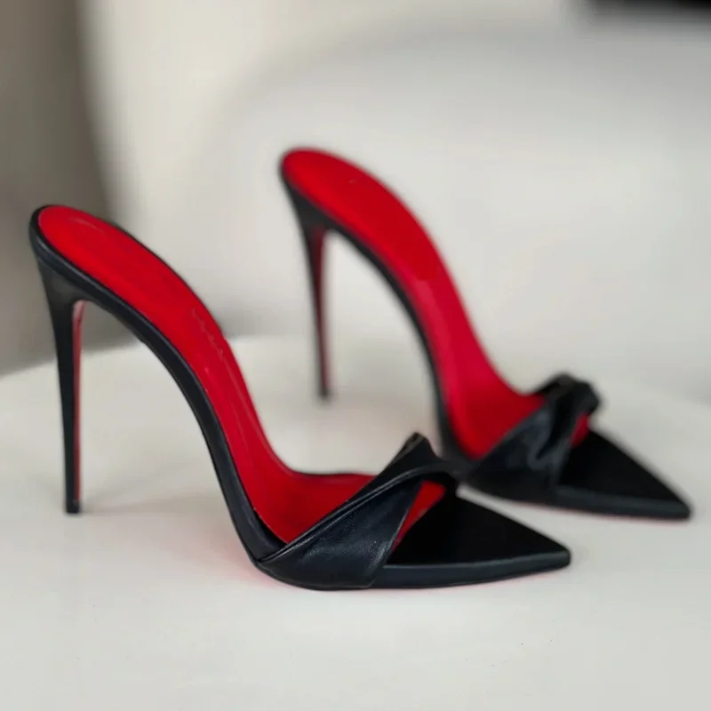 

Leather Shallow Slippers Sexy Pointed Toe Thin Heel Slip On New Arrivals Fashion Women Moderd Shoes