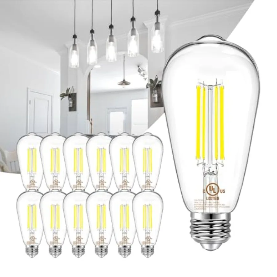 Vintage LED Edison Bulbs, E26 Led Bulb 60W Equivalent, Dimmable Led Light Bulbs, High Brightness 800 LM 5000K, ST58 Antique Fil